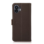For Nothing Phone 2 KHAZNEH Side-Magnetic Litchi Genuine Leather RFID Phone Case(Brown)