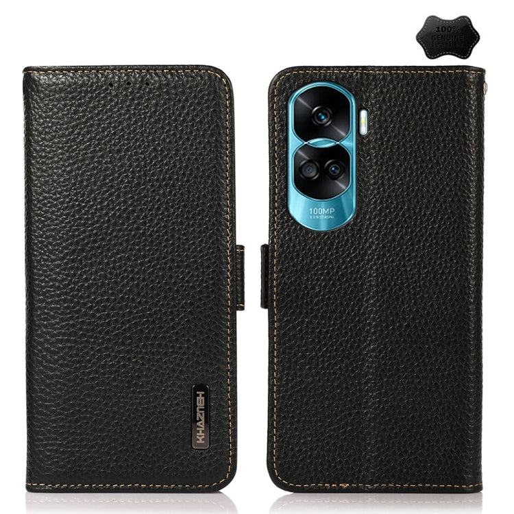 For Honor X50i 5G/90 Lite KHAZNEH Side-Magnetic Litchi Genuine Leather RFID Phone Case(Black) - Honor Cases by PMC TechLife | Online Shopping South Africa | PMC TechLife | Buy Now Pay Later Mobicred