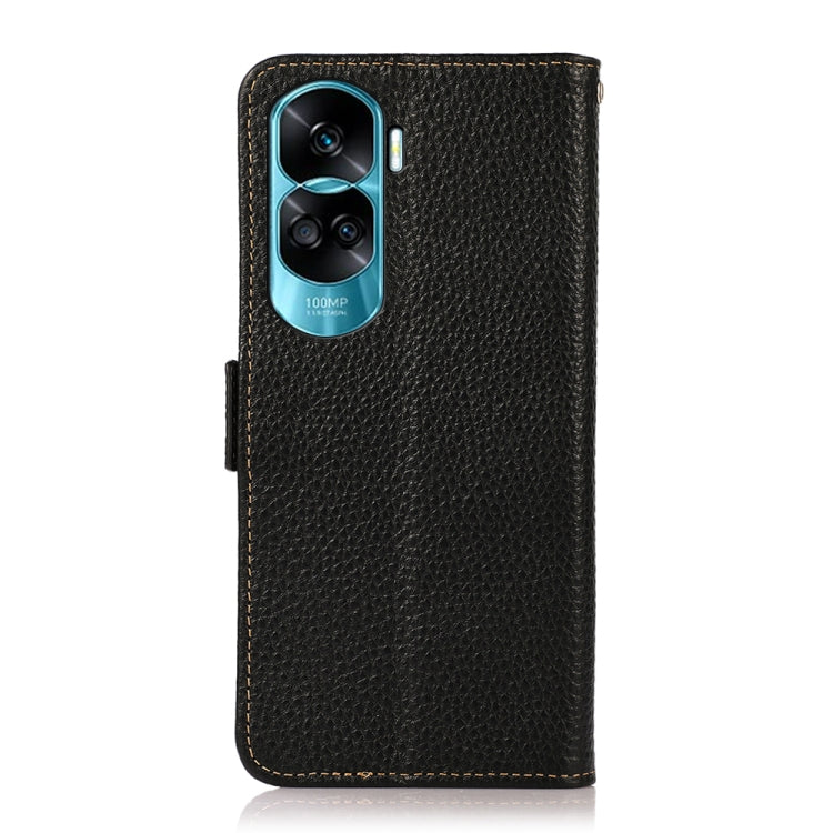For Honor X50i 5G/90 Lite KHAZNEH Side-Magnetic Litchi Genuine Leather RFID Phone Case(Black)