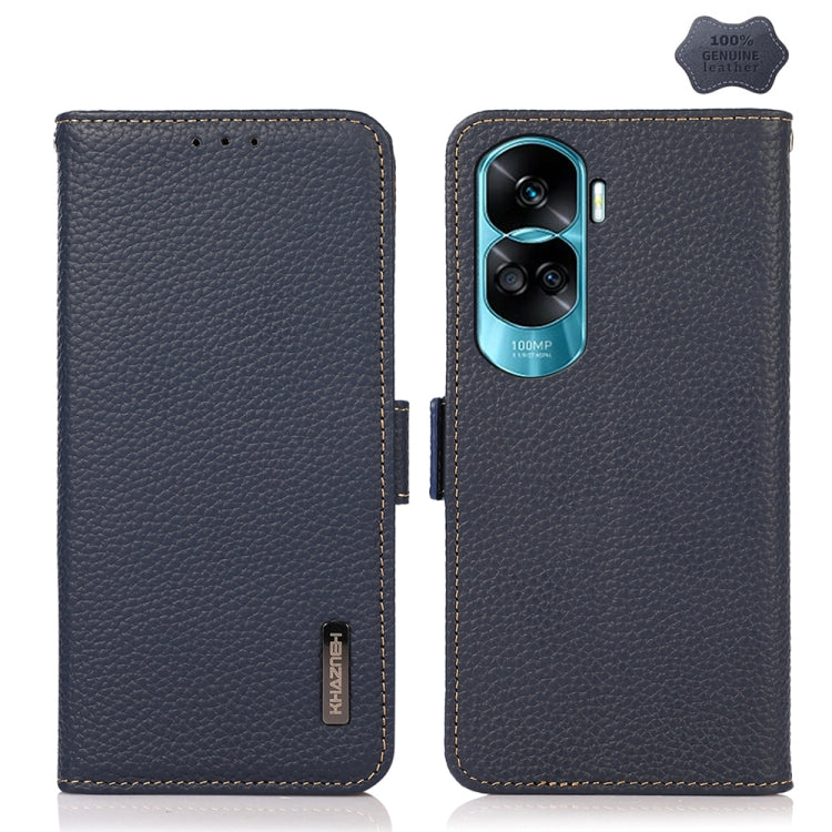 For Honor X50i 5G/90 Lite KHAZNEH Side-Magnetic Litchi Genuine Leather RFID Phone Case(Blue) - Honor Cases by PMC TechLife | Online Shopping South Africa | PMC TechLife | Buy Now Pay Later Mobicred