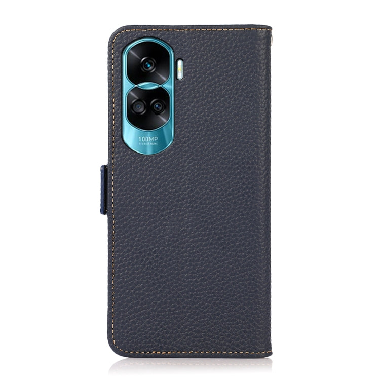 For Honor X50i 5G/90 Lite KHAZNEH Side-Magnetic Litchi Genuine Leather RFID Phone Case(Blue)