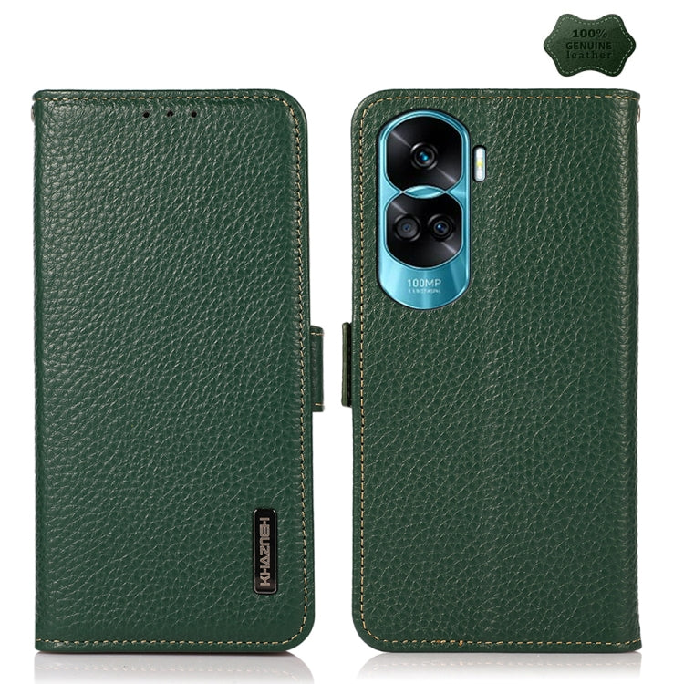 For Honor X50i 5G/90 Lite KHAZNEH Side-Magnetic Litchi Genuine Leather RFID Phone Case(Green) - Honor Cases by PMC TechLife | Online Shopping South Africa | PMC TechLife | Buy Now Pay Later Mobicred