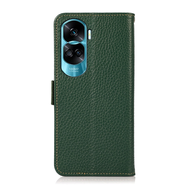 For Honor X50i 5G/90 Lite KHAZNEH Side-Magnetic Litchi Genuine Leather RFID Phone Case(Green) - Honor Cases by PMC TechLife | Online Shopping South Africa | PMC TechLife | Buy Now Pay Later Mobicred