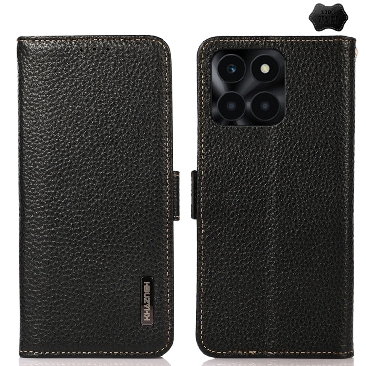 For Honor X6A KHAZNEH Side-Magnetic Litchi Genuine Leather RFID Phone Case(Black) - Honor Cases by PMC TechLife | Online Shopping South Africa | PMC TechLife | Buy Now Pay Later Mobicred
