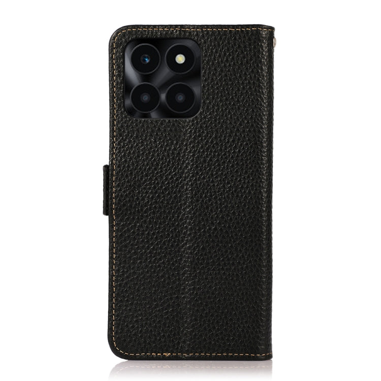 For Honor X6A KHAZNEH Side-Magnetic Litchi Genuine Leather RFID Phone Case(Black) - Honor Cases by PMC TechLife | Online Shopping South Africa | PMC TechLife | Buy Now Pay Later Mobicred