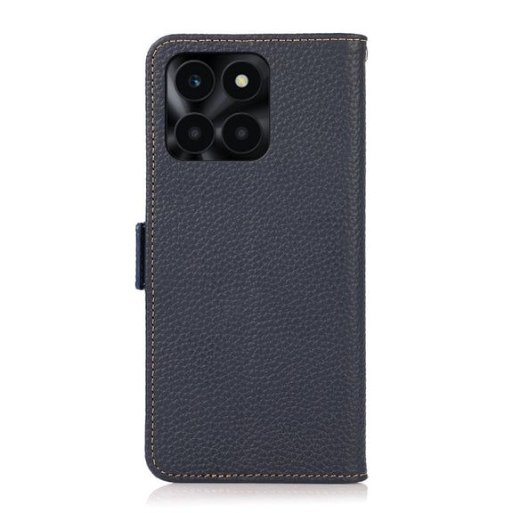 For Honor X6A KHAZNEH Side-Magnetic Litchi Genuine Leather RFID Phone Case(Blue)