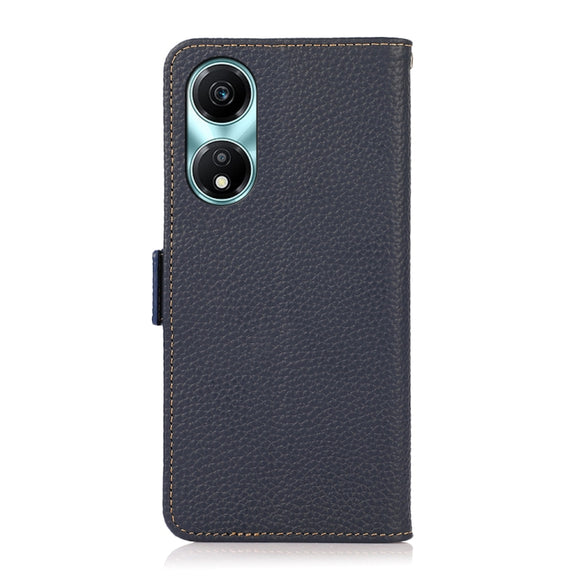 For Honor X5 Plus KHAZNEH Side-Magnetic Litchi Genuine Leather RFID Phone Case(Blue)