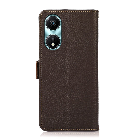 For Honor X5 Plus KHAZNEH Side-Magnetic Litchi Genuine Leather RFID Phone Case(Brown)
