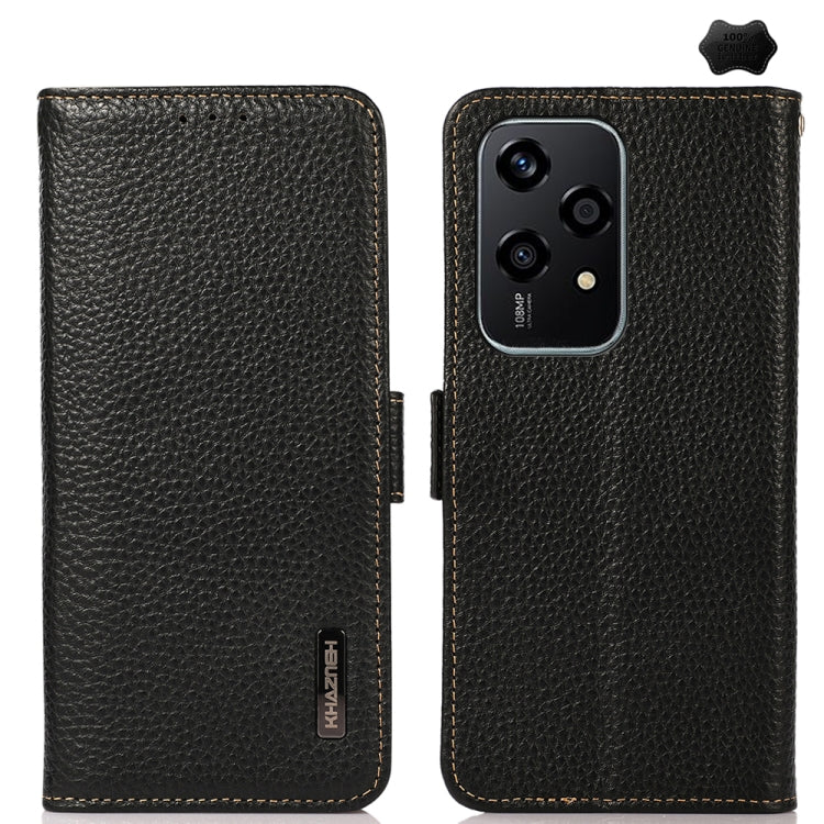 For Honor 200 Lite Global KHAZNEH Side-Magnetic Litchi Genuine Leather RFID Phone Case(Black) - Honor Cases by PMC TechLife | Online Shopping South Africa | PMC TechLife | Buy Now Pay Later Mobicred
