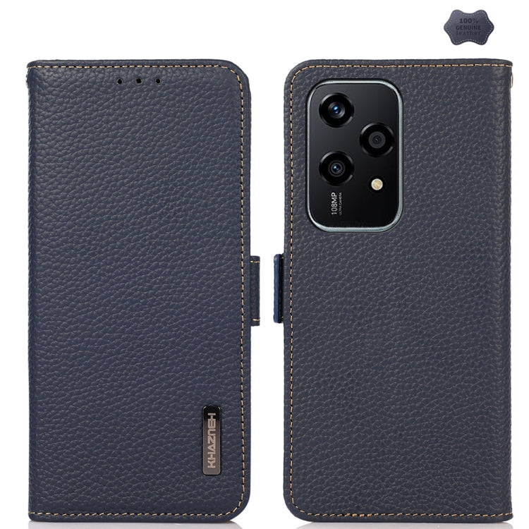 For Honor 200 Lite Global KHAZNEH Side-Magnetic Litchi Genuine Leather RFID Phone Case(Blue) - Honor Cases by PMC TechLife | Online Shopping South Africa | PMC TechLife | Buy Now Pay Later Mobicred