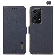 For Honor 200 Lite Global KHAZNEH Side-Magnetic Litchi Genuine Leather RFID Phone Case(Blue)