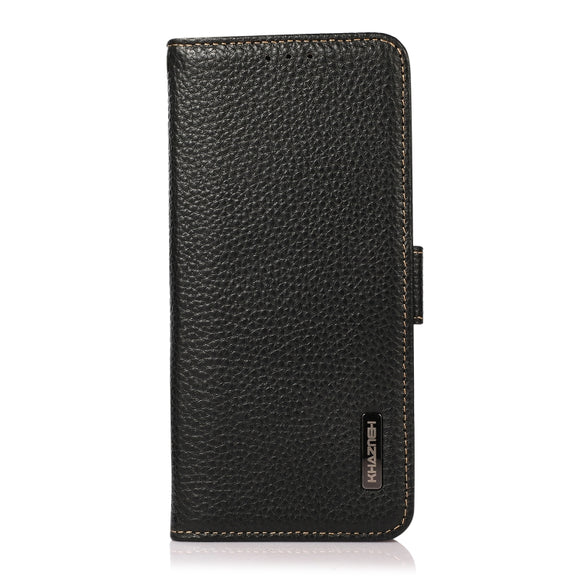 For Honor 200 Pro KHAZNEH Side-Magnetic Litchi Genuine Leather RFID Phone Case(Black)