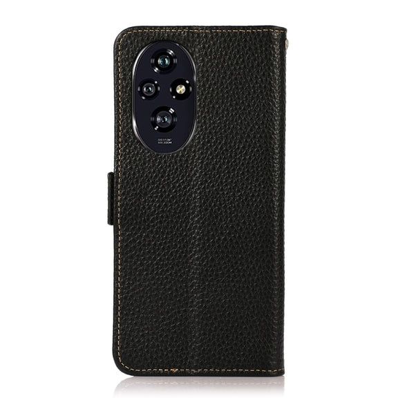 For Honor 200 Pro KHAZNEH Side-Magnetic Litchi Genuine Leather RFID Phone Case(Black)