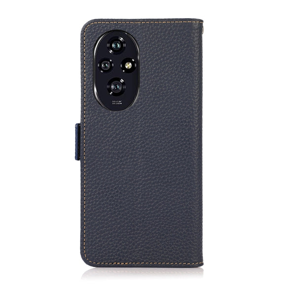 For Honor 200 Pro KHAZNEH Side-Magnetic Litchi Genuine Leather RFID Phone Case(Blue)