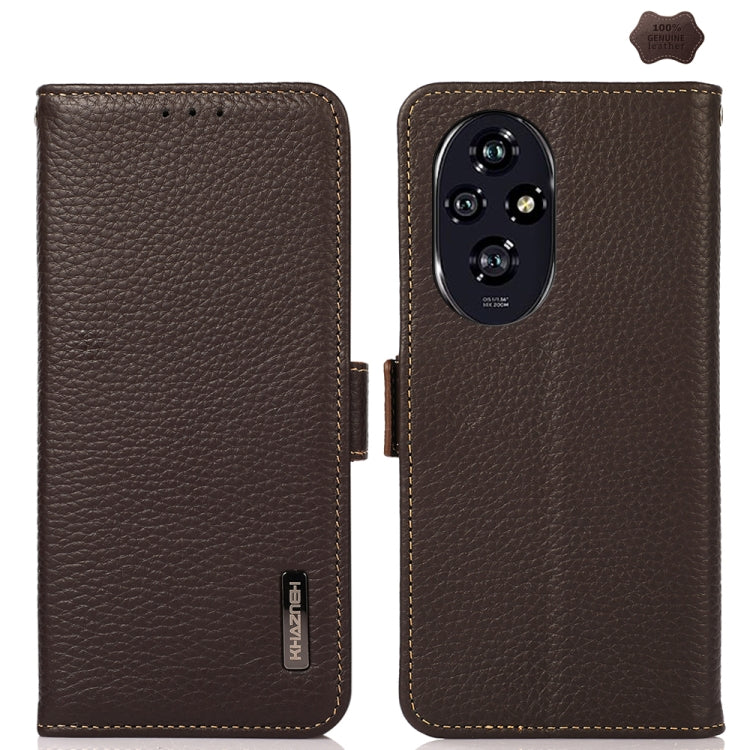 For Honor 200 Pro KHAZNEH Side-Magnetic Litchi Genuine Leather RFID Phone Case(Brown) - Honor Cases by PMC TechLife | Online Shopping South Africa | PMC TechLife | Buy Now Pay Later Mobicred