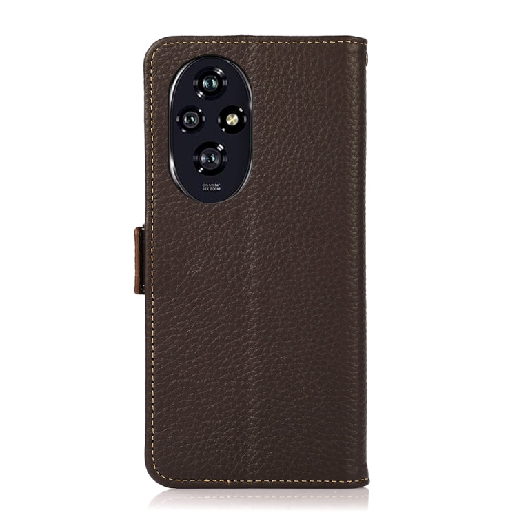 For Honor 200 Pro KHAZNEH Side-Magnetic Litchi Genuine Leather RFID Phone Case(Brown)