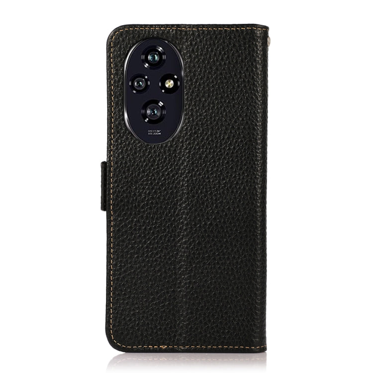 For Honor 200 KHAZNEH Side-Magnetic Litchi Genuine Leather RFID Phone Case(Black)