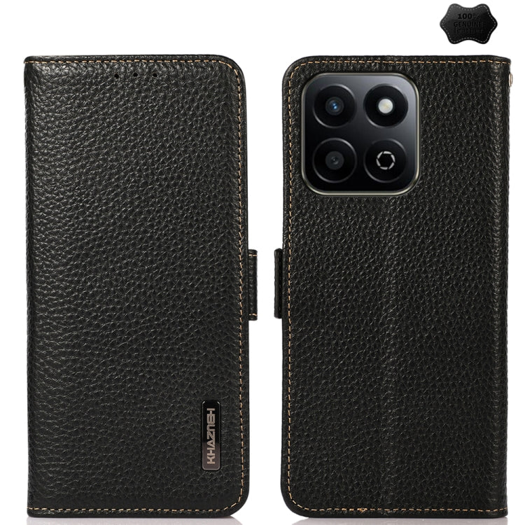 For Honor 200 Smart / Play 60 Plus KHAZNEH Side-Magnetic Litchi Genuine Leather RFID Phone Case(Black) - Honor Cases by PMC TechLife | Online Shopping South Africa | PMC TechLife | Buy Now Pay Later Mobicred
