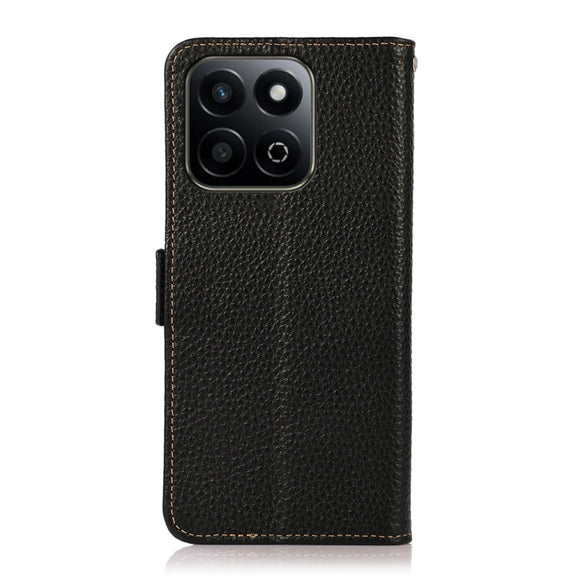 For Honor 200 Smart / Play 60 Plus KHAZNEH Side-Magnetic Litchi Genuine Leather RFID Phone Case(Black)