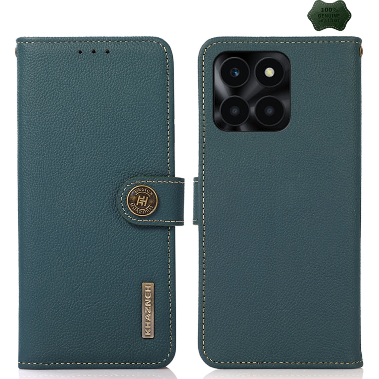 For Honor X6A KHAZNEH Custer Genuine Leather RFID Phone Case(Green) - Honor Cases by PMC TechLife | Online Shopping South Africa | PMC TechLife | Buy Now Pay Later Mobicred
