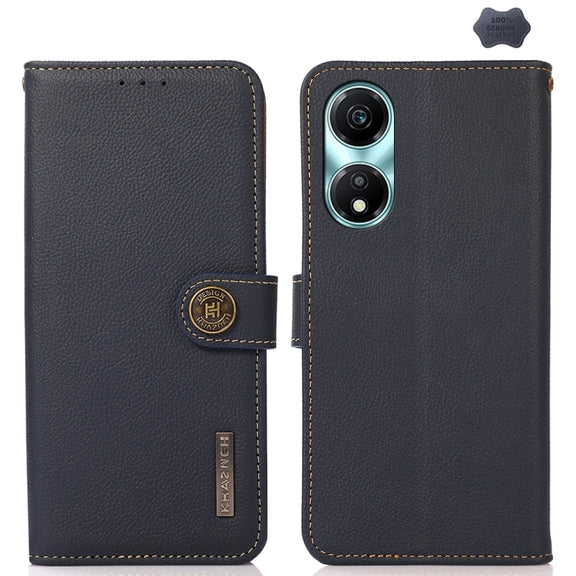 For Honor X5 Plus KHAZNEH Custer Genuine Leather RFID Phone Case(Blue)