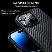 For iPhone 15 Pro wlons Magsafe Carbon Fiber Kevlar TPU Phone Case(Black)