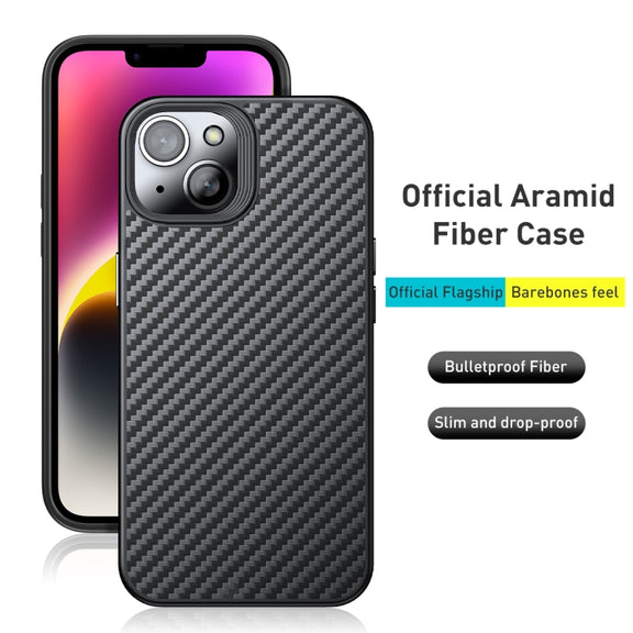 For iPhone 15 Plus wlons Magsafe Carbon Fiber Kevlar TPU Phone Case(Black)