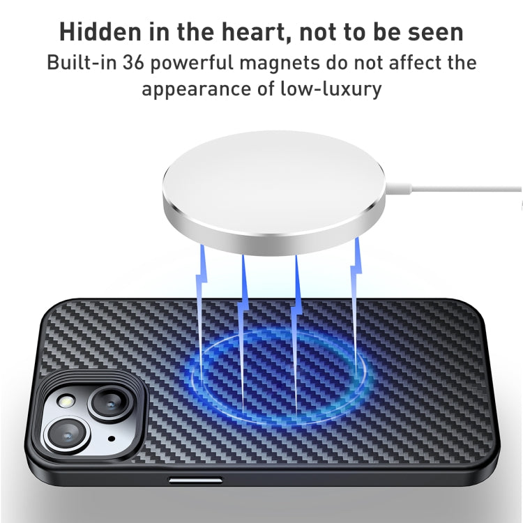For iPhone 15 wlons Magsafe Carbon Fiber Kevlar TPU Phone Case(Black)