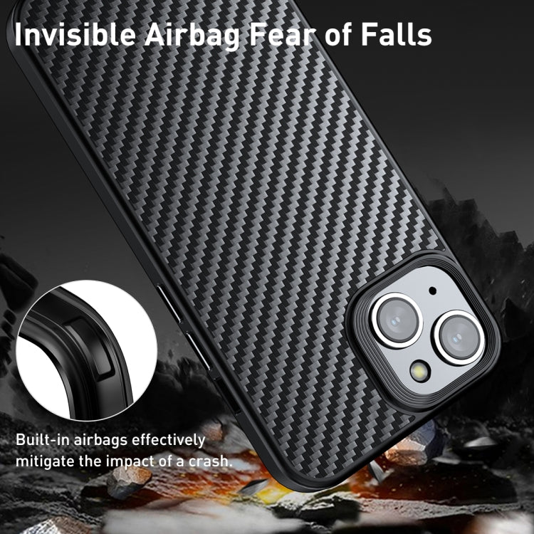 For iPhone 15 wlons Magsafe Carbon Fiber Kevlar TPU Phone Case(Black)
