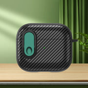 For AirPods 3 Carbon Fiber Texture Wireless Earphones Case with Security Lock(Dark Green)