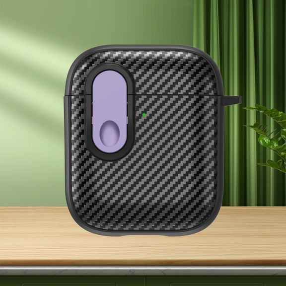 For AirPods 2 / 1 Carbon Fiber Texture Wireless Earphones Case with Security Lock(Purple)