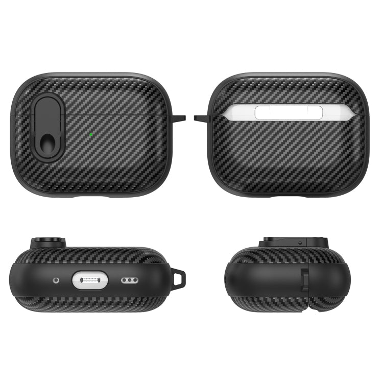 For AirPods 2 / 1 Carbon Fiber Texture Wireless Earphones Case with Security Lock(Purple)