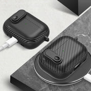 For AirPods 2 / 1 Carbon Fiber Texture Wireless Earphones Case with Security Lock(Dark Green)