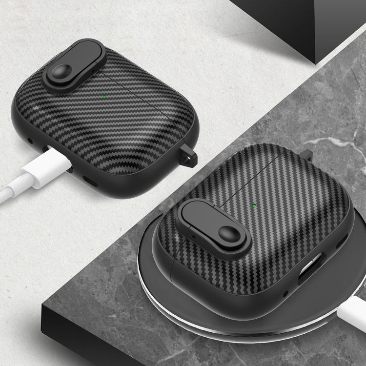 For AirPods Pro Carbon Fiber Texture Wireless Earphones Case with Security Lock(Yellow)