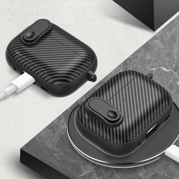 For AirPods 2 / 1 Carbon Fiber Texture Wireless Earphones Case with Security Lock(Green)