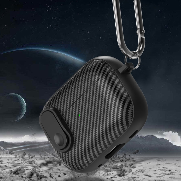 For AirPods 2 / 1 Carbon Fiber Texture Wireless Earphones Case with Security Lock(Purple)