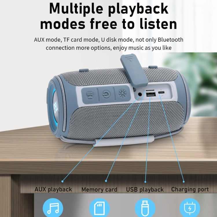 T&G TG-657 Portable Wireless 3D Stereo Subwoofer Bluetooth Speaker Support FM / LED Atmosphere Light(Grey) - free shipping - PMC Jewellery - Order now!