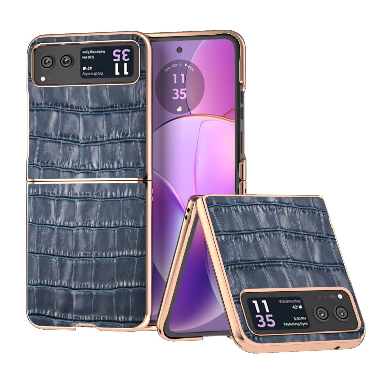 For Motorola Razr 40 Crocodile Texture Genuine Leather Electroplating Phone Case(Blue) - Motorola Cases by PMC TechLife | Online Shopping South Africa | PMC TechLife | Buy Now Pay Later Mobicred