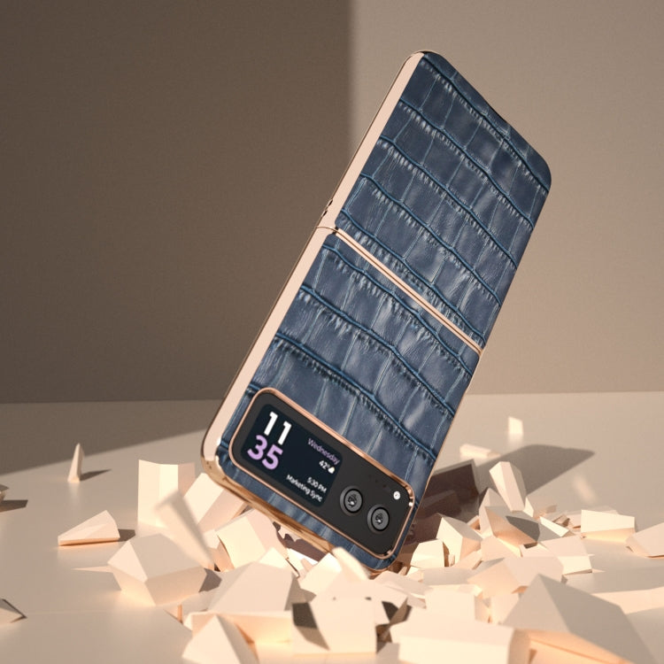 For Motorola Razr 40 Crocodile Texture Genuine Leather Electroplating Phone Case(Blue) - Motorola Cases by PMC TechLife | Online Shopping South Africa | PMC TechLife | Buy Now Pay Later Mobicred