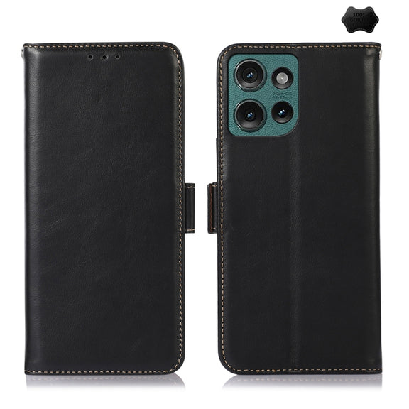 For Motorola Edge 50 Neo Magnetic Crazy Horse Texture Genuine Leather Phone Case(Black)