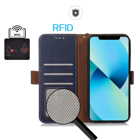 For Motorola Edge 50 Neo Magnetic Crazy Horse Texture Genuine Leather Phone Case(Blue)