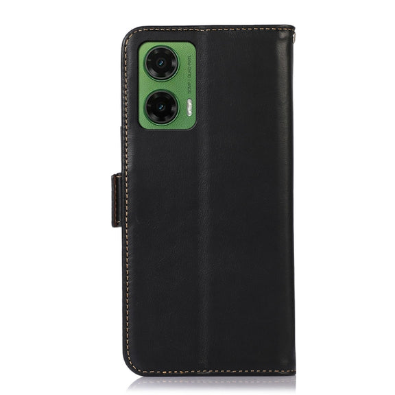 For Motorola Moto G35 Magnetic Crazy Horse Texture Genuine Leather Phone Case(Black)