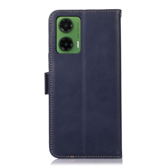 For Motorola Moto G35 Magnetic Crazy Horse Texture Genuine Leather Phone Case(Blue)