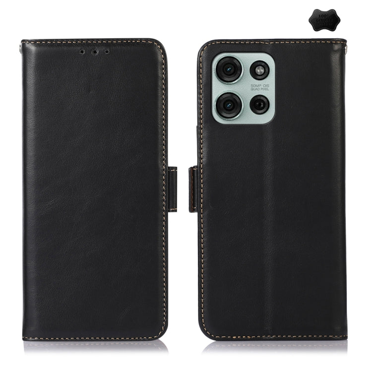 For Motorola Moto G75 5G Magnetic Crazy Horse Texture Genuine Leather Phone Case(Black) - Motorola Cases by PMC TechLife | Online Shopping South Africa | PMC TechLife | Buy Now Pay Later Mobicred