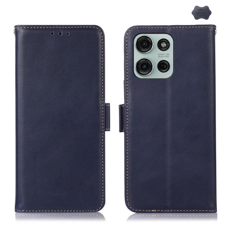 For Motorola Moto G75 5G Magnetic Crazy Horse Texture Genuine Leather Phone Case(Blue) - Motorola Cases by PMC TechLife | Online Shopping South Africa | PMC TechLife | Buy Now Pay Later Mobicred