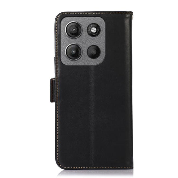 For Motorola Moto G15 4G Magnetic Crazy Horse Texture Genuine Leather Phone Case(Black)