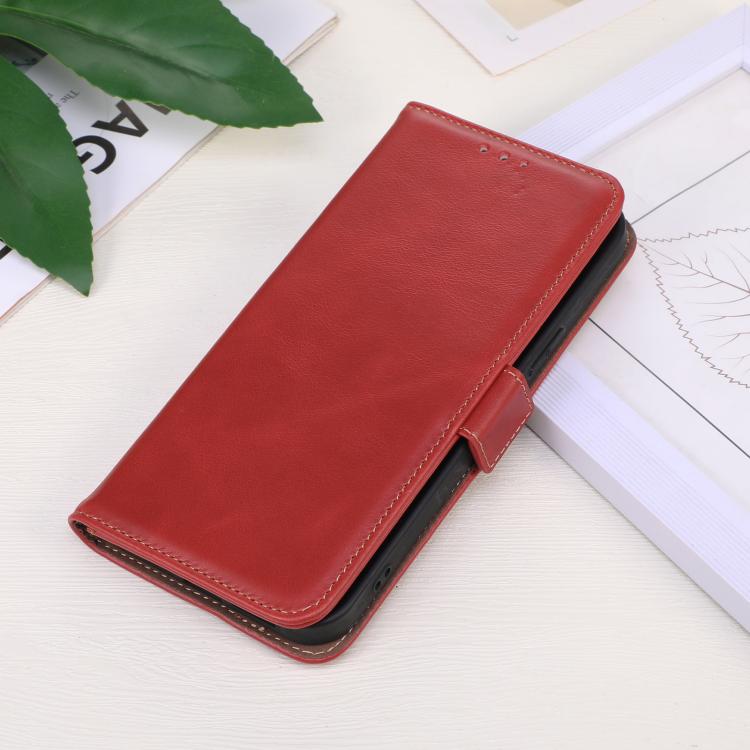 For Motorola Moto G15 4G Magnetic Crazy Horse Texture Genuine Leather Phone Case(Red)