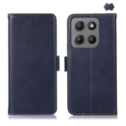 For Motorola Moto G15 4G Magnetic Crazy Horse Texture Genuine Leather Phone Case(Blue)