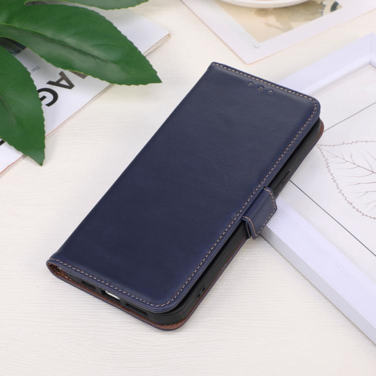 For Motorola Moto G15 4G Magnetic Crazy Horse Texture Genuine Leather Phone Case(Blue)