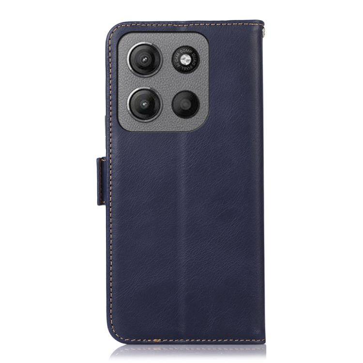 For Motorola Moto G15 4G Magnetic Crazy Horse Texture Genuine Leather Phone Case(Blue)